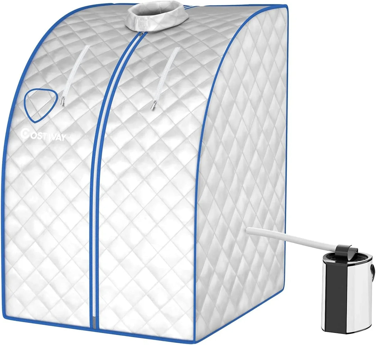 GOPLUS 1000W Sauna de Vapor 3L hasta 64℃, Caja de Sauna Plegable con Silla, Carpa de Sauna con Temperatura Ajustable, Cabina de Sauna Portátil con Ajuste de Temporizador, Plateado