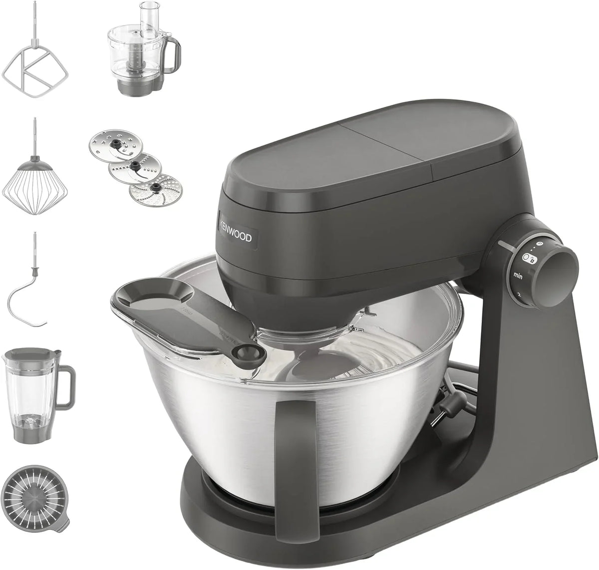 Kenwood Multi Tasker – Amasadora Multifunción con Batidora de Vaso y Procesador de Alimentos, Robot de Cocina 1,7 kg de Masa para Pan y Pizza, Tapa Antisalpicaduras, Gris (KHC30.050GY)