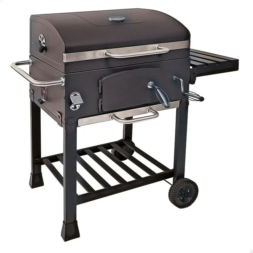 Barbacoa Portátil Carbón Con Ahumador 102x65x104 Cm - Acero. Negro
