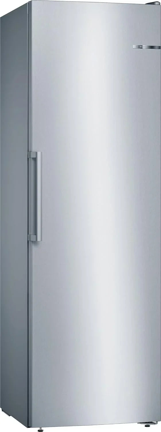 Bosch - Congelador Vertical NoFrost, Serie 4, alto 186 x ancho 60 cm, 242 L, Cajones BigBox para alimentos grandes, Sistema Multiairflow, Acero, GSN29VIEP