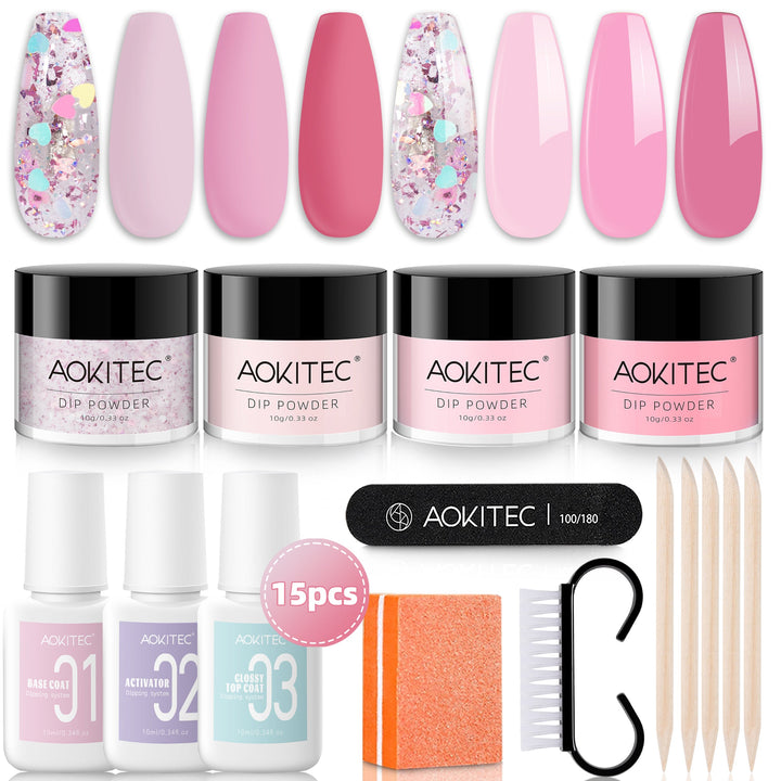 Aokitec Dip Powder Nail Kit - 4 Colors Romantic Pinky Series Set