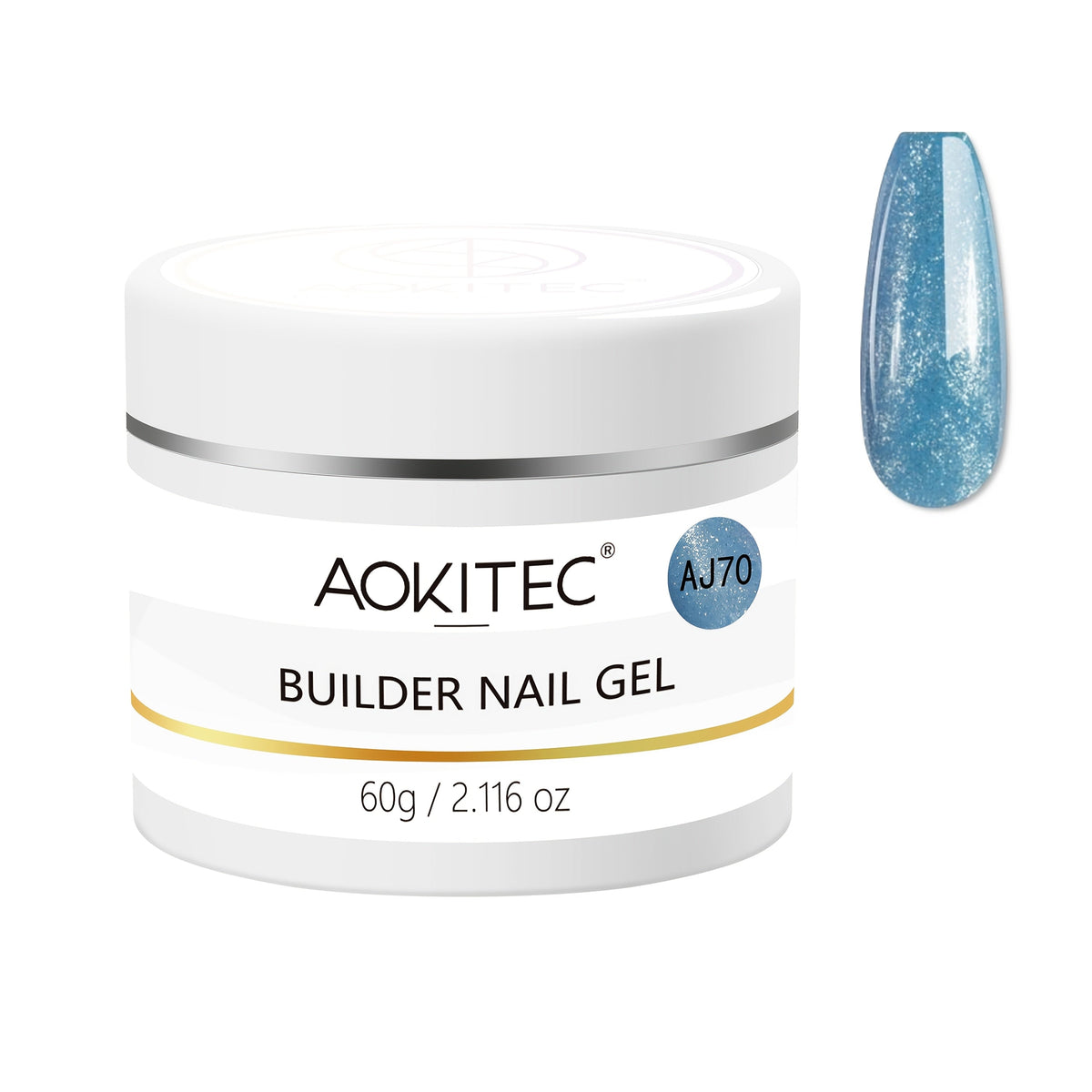 Aokitec 60g Ice Blue Glitter 7-in-1 Builder Nail Gel All-In-One Nail Extension & Strengthener