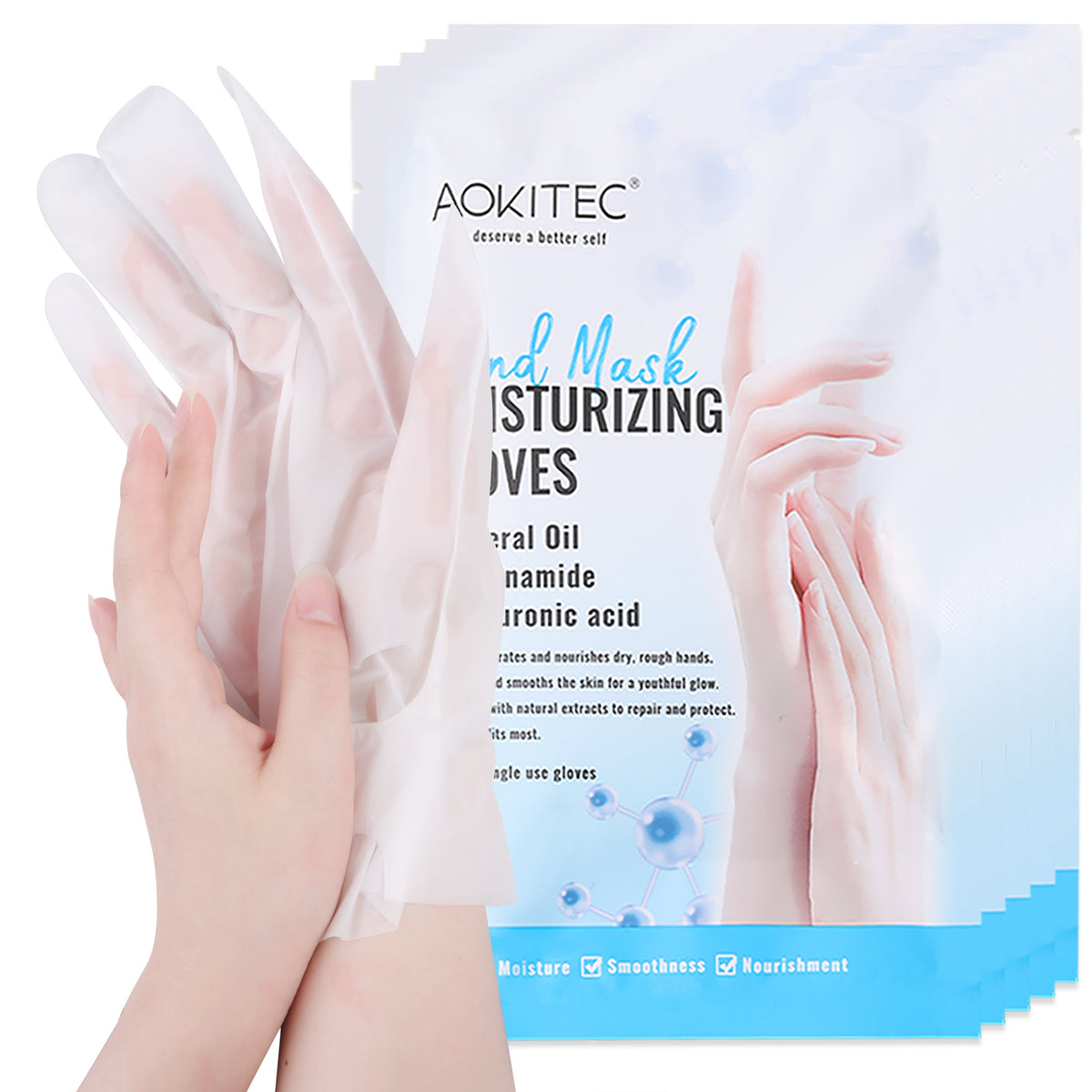 Aokitec Hand Mask, Moisturizing & Hydrating Hand Gloves, Hand Treatment for Dry Cracked Hands - 5 pairs