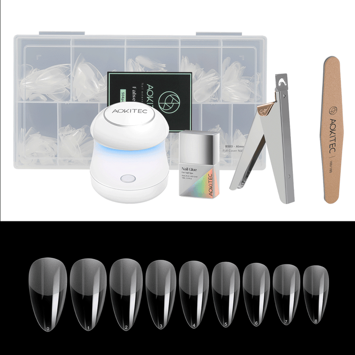 ALMOND NAIL TIP KIT WITH MANICURE TOOLS