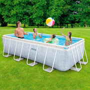 Intex Piscina Desmontable Rectangular Chevron Prism Frame Premium, Medidas 400x200x100cm, Capacidad 6.836 litros, Material Resistente Triple Capa, Incluye: depuradora y Escalera (55259)