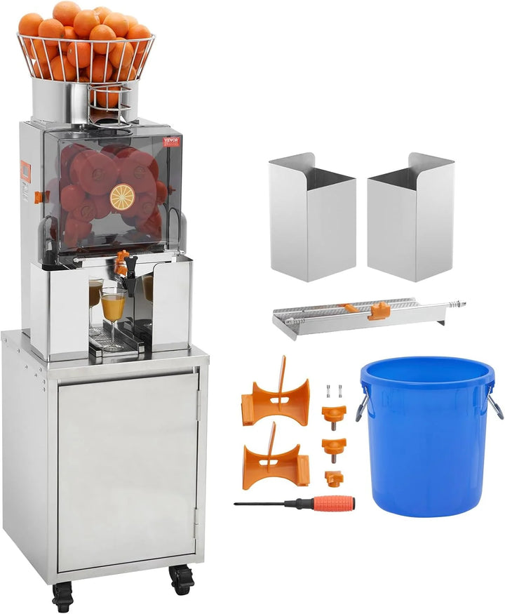 VEVOR Exprimidor de Cítricos Eléctrico 120 W Extractor de Zumo de Naranja Comercial Automático con Filtro Extraíble Cubo de Recolección de Cáscaras y Grifo para Restaurantes, Cafeterías, Fruterías
