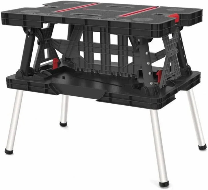 Keter- Mesa de herramientas plegable; 85 x 55,5 x 11,2 cm (cerrado) - 91 x 55,5 x 75,5 cm (abierto); Resistencia 450 Kg; Color negro
