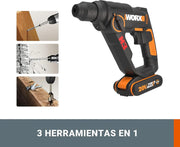 Worx WX390.1 Martillo SDS-Plus 20V 1,2J 2 Baterías Maletín
