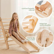 5 en 1 Montessori Juego de Escalada Interior para Niños Pequeños - Gimnasio de Madera para Niños Escalera Triangular & Arco & Rampa de Escalada & Red & Cojín - Gimnasio de Madera para niños pequeños