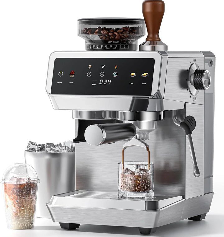 AMZCHEF Cafetera Espresso con Molinillo, 20 bares, Acero Inoxidable