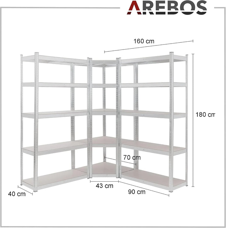 Arebos Estantería Esquina para Cargas Pesadas | Estanteria Metalica 875 kg | Estanteria Metalica 180x70x40cm | Estanterias Almacenaje