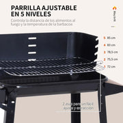 Barbacoa De Carbón Bbq Con Ruedas Y Estante Outsunny 83x37x87cm Negro