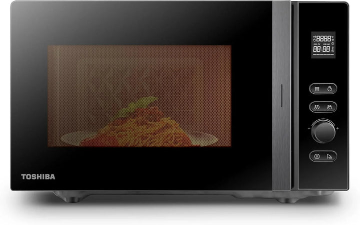 Toshiba MV-AM20T(BK) Microondas, 20 l, 800 W, 5 niveles de potencia, 12 programas, esmalte interior, fácil de limpiar, función de descongelación, plato giratorio de cristal (24,5 cm), negro
