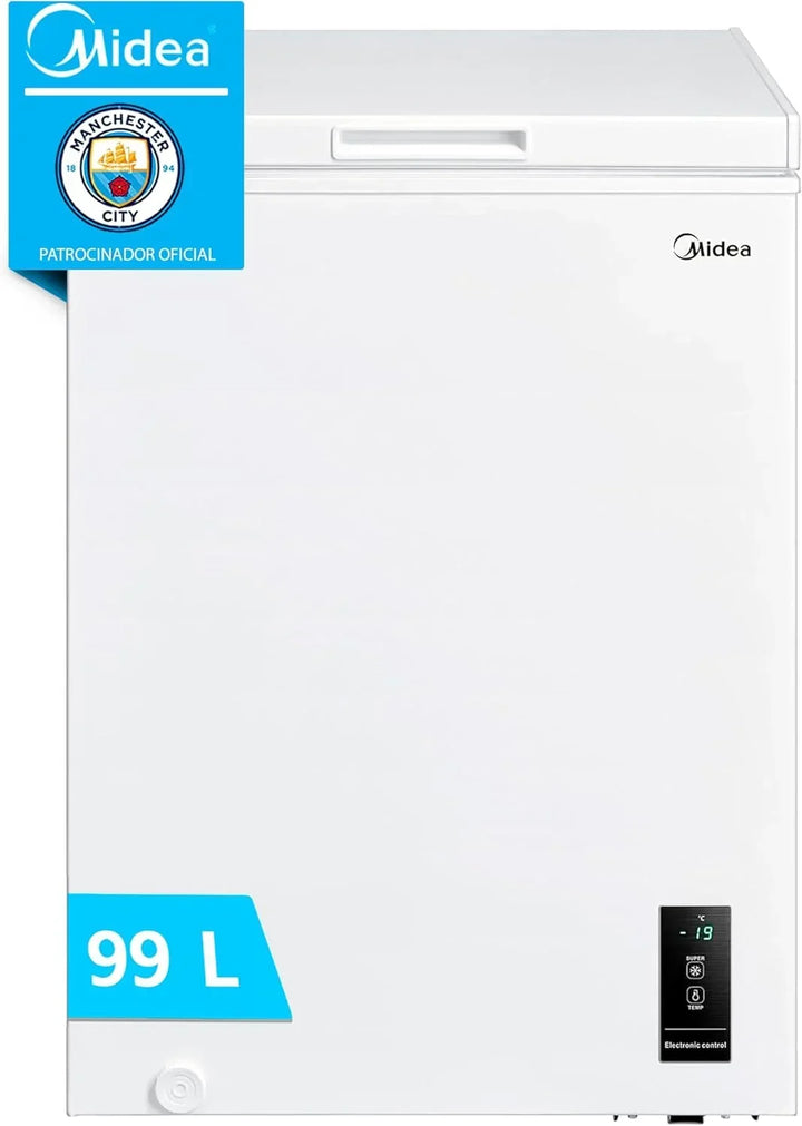MIDEA Arcon Congelador Pequeño Horizontal de 99L, Motor Inverter, Control Electrónico de Temperatura, Tecnologia D-TYPE Tube, Cestas con Asa, Easy Move, Silencioso 39dBA, Bajo Consumo, Blanco