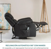 Don Descanso - Sillón Masaje Relax Calor Trevi Negro Reclinable 160º con 8 Motores Silenciosos, Calor Lumbar, Sist. Masaje 4 Zonas y Acabado en PU Anti-Cuarteo [Incluye Mando]. Ideal Gente Mayor