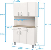 Miroytengo Kitchen Side Cabinet, Kitchen Cabinet, Buffet Kitchen Cupboard 6 Doors White and Oak Kronberg 101 x 185 cm