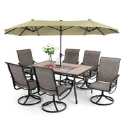 2025 Conjunto de comedor de exterior de 8 piezas con sombrilla y 6 sillas giratorias