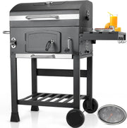 Barbacoa de Carbon XXL, Parrilla de Carbón con Chimenea y Tapa, Parrilla con Carrito BBQ Smoker con Ruedas y Termómetro, Grande BBQ Carbon para Camping y Jardín