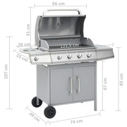 Barbacoa Grill De Gas 4+1 Quemadores Plateada Vidaxl