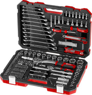 Einhell - Maletín de herramientas de 233 piezas (trinquetes, llaves combinadas, juego de brocas, enchufes, extensiones, uso versátil, compatibilidad de máquinas)