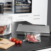 CASO GourmetVAC380 - Envasadora al vacío doméstica - Potente capacidad de vacío de 15 L/min - Integra caja de almacenamiento de film y cortadora plegable - Maquina al Vacio de Alimentos - plateado