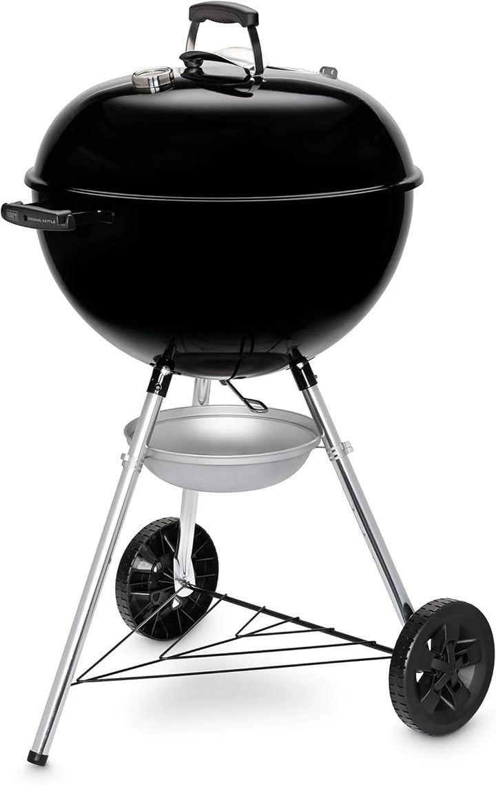 Weber Grill Węglowy Weber Original Kettle Premium, Pokryty Emalią Porcelanową, Powierzchnia Grillowania 57cm, System Czyszczenia One-Touch, Termometr w Pokrywie, Stojak Trójnożny, Kółka, Czarny