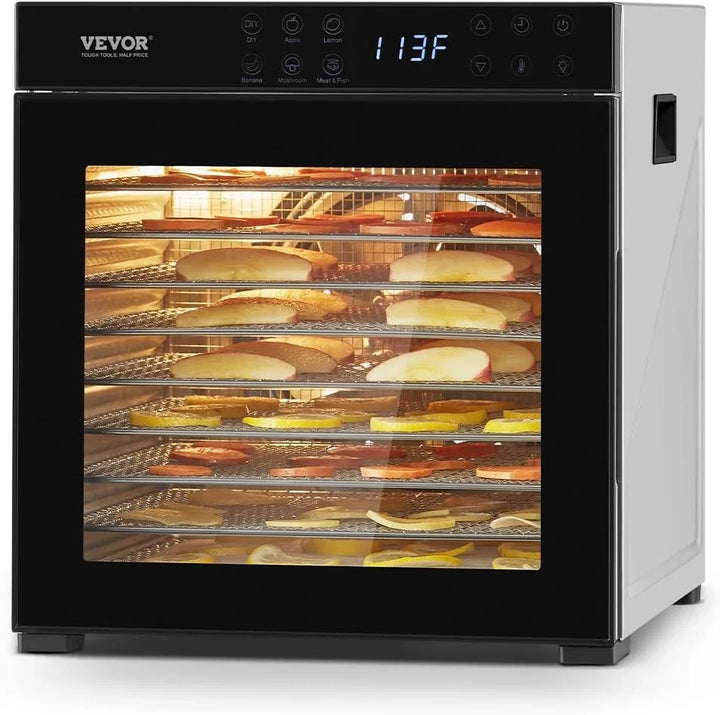 VEVOR Deshidratador de Alimentos 10 Bandejas de Acero Inoxidable Secador de Alimentos Eléctrico 1000 W con Temperatura Ajustable y Temporizador de 48 Horas para Cecina, Frutas, Verduras, Hierbas