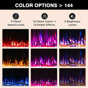 HOMAVO 50" Electric Fireplace with Heating, 1000W/2000W Decorative Fireplace, 12 Colors of 3D Flame, 12 Colors of Wood Fireplace, Remote Control & App, Includes Fireplace Furniture