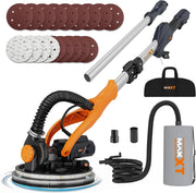 Lijadora Jirafa MAXXT 820W: plegable con tubo de extensión (110 cm/165 cm), velocidad ajustable (600-1900 rpm), LED, borde lateral desmontable, 6 tipos de papel de lija para paredes y techos