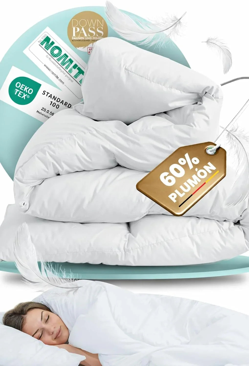BEFA NATUR Duvet made in Germany, 240 x 220 cm, 60% down and 40% feathers, winter duvet, suitable for allergy sufferers (nomite), Oeko-Tex 100 Class 1, standard EN 12934, Downpass