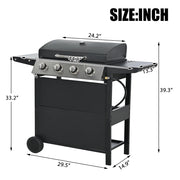 2026 Parrilla a gas SEGMART de 4 quemadores de acero inoxidable – 34,200 BTU, barbacoa para jardín/patio con dos estantes plegables y termómetro, ideal para camping y cocina al aire libre