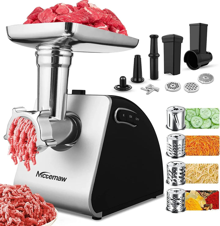 Picadora de carne eléctrica 5 en 1, 2000 W, con rallador, acero inoxidable