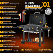 KESSER® Parilla de Carbón con Carrito Grill con Tapa, Ruedas, Mango de Acero Inoxidable | Barbacoa y Termómetro Carbón Grande BBQ Asador Camping, Terraza, Jardín XXL Gris