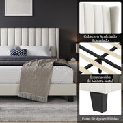 Yaheetech Upholstered Bed with Padded Headboard 16 x 200 cm Beige