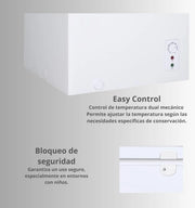 VOK Congelador Horizontal 194 L Ancho 81,8 cm - Función Dual, Congelación Rápida, Luz LED, Bloqueo de Seguridad, Autonomía de 23 h, Blanco