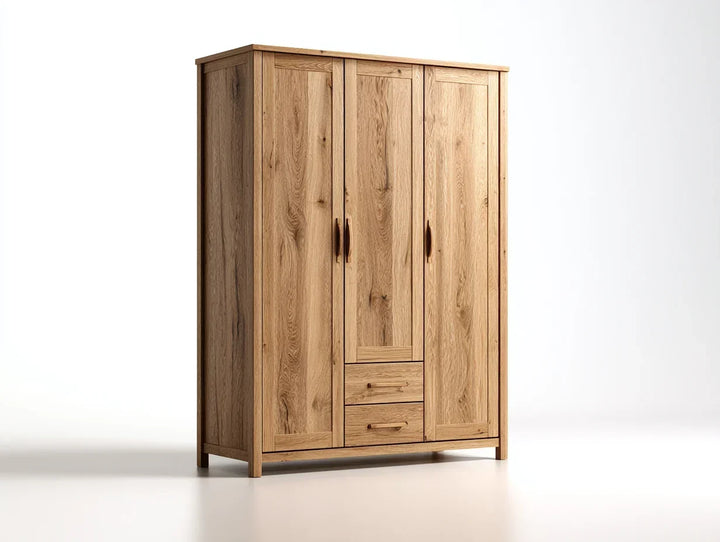 Armarios de tres puertas de madera con cajones 160x60x200 cm roble - diseño natural - para dormitorio