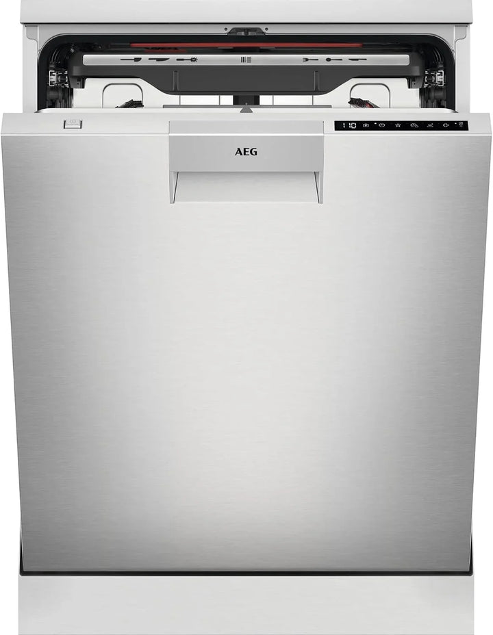AEG Lavavajillas de Libre Instalación FFB76717PM, 60 cm, 14 Cubiertos, Sistema AirDry, Display Digital XL, Cavidad XXL, Función Extrahigiene, Softspikes, Motor Inverter, 44 dB(A), Inox