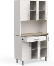 Miroytengo Kitchen Side Cabinet, Kitchen Cabinet, Buffet Kitchen Cupboard 6 Doors White and Oak Kronberg 101 x 185 cm