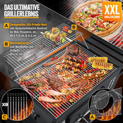KESSER® Parilla de Carbón con Carrito Grill con Tapa, Ruedas, Mango de Acero Inoxidable | Barbacoa y Termómetro Carbón Grande BBQ Asador Camping, Terraza, Jardín XXL Gris