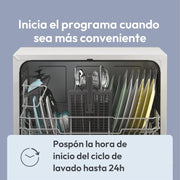 Candy CP 6E51LW Lavavajillas Pequeño y Compacto, 6 Servicios, Digital, 51DBA, 5 Ciclos, Media Carga, Inicio Diferido 3-6-9 horas, Indicador Sal y Abrillantador, Indicador Fin de Ciclo, Blanco