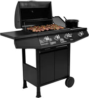 Amig - Fireplus 3+1 8.4 kW gas barbecue - Black stainless steel - Grill with wheels Model GRILL-3F - XXL barbecue with trolley and thermometer - 117x52x103cm - 4 burners and side tray