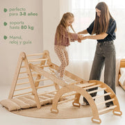 5 en 1 Montessori Juego de Escalada Interior para Niños Pequeños - Gimnasio de Madera para Niños Escalera Triangular & Arco & Rampa de Escalada & Red & Cojín - Gimnasio de Madera para niños pequeños
