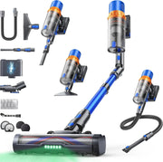 Aspiradora sin Cable 600W/50KPA/65Min(ECO), Escoba Aspiradora sin Cable Vertical X13 con Adaptador curvo de 90°, AUTO Modo, Carga de Pared, Aromaterapia, Manguera de 1M, para Cabello/Alfombras/Pisos