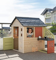 Smoby Life Casa Nature con Cocina de Juguete - Casita Infantil Interior y Exterior - Material Reciclado UV Resistente - A Partir 2 años - Cocina y Accesorios Incluidos - (7600810739)