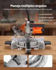 VEVOR Sierra Ingletadora Deslizante Compuesta 1800 W, Hoja de 254 mm, Ángulo y Profundidad de Corte Ajustables, Aluminio Fundido, Compacta y Pórtatil, Corte Multimaterial para Madera Metales Laminados