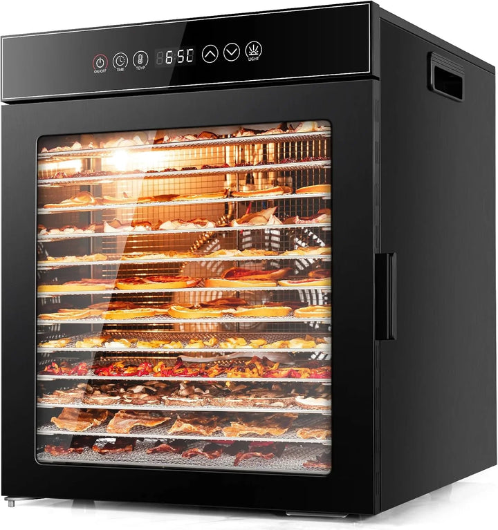 Kwasyo Deshidratador de Alimentos de 12 Bandejas de Acero Inoxidable, Todo en Negro, Estructura de Doble Capa, Gran Capacidad, Deshidratador para Frutas, Pescado, Verduras, Carne, Jerky, Hierbas