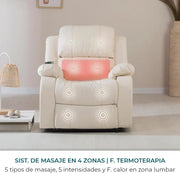 Don Descanso - Sillón Masaje Relax Calor Trevi Negro Reclinable 160º con 8 Motores Silenciosos, Calor Lumbar, Sist. Masaje 4 Zonas y Acabado en PU Anti-Cuarteo [Incluye Mando]. Ideal Gente Mayor