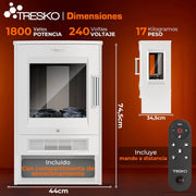 TRESKO Electric Fireplace Heating 1800W, Smart Home WiFi App & Remote | Electric Stove with LED Flame Effect and LCD Display | Electric Fireplace with Thermostat | Ventilated Heating (White)