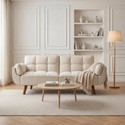 JIEXI Modern Fabric Sofa Bed, 3 Seater Convertible Futon Sofa with 3 Adjustable Angles, 71" Living Room Sofa Bed with Wood Legs, Heavy Duty 507lbs, Grey (180cm, Beige)