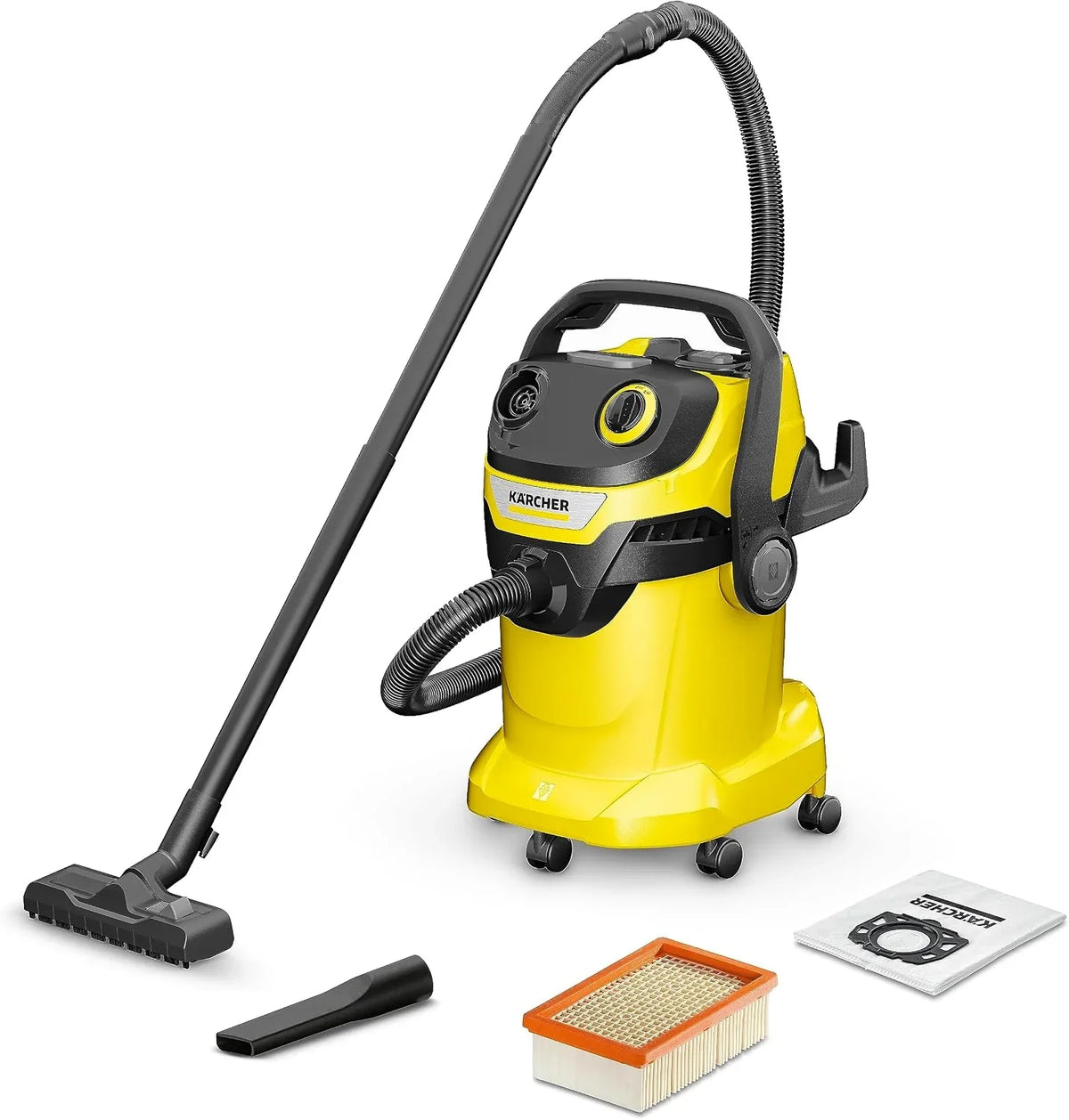 Kärcher, Aspirador en Seco y Húmedo WD 5 V-25/5/22, Filtro cartucho, 1100 W, Función soplado, Boquilla suelo y ranuras, Yellow/Black, Depósito de plástico 25 l, Manguera aspiración 2,2 m